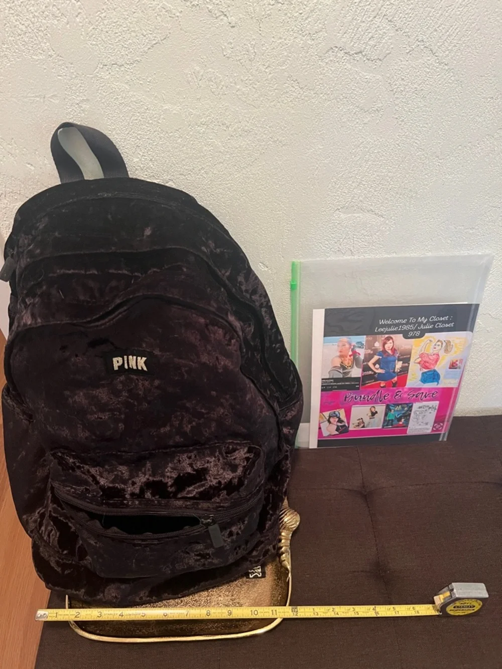 #1815**PINK Victoria's Secret Black Velvet Backpack/Stylish Everyday Unisex Bag